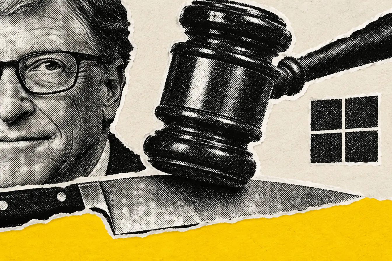 Bill Gates sous un marteau face à un couteau