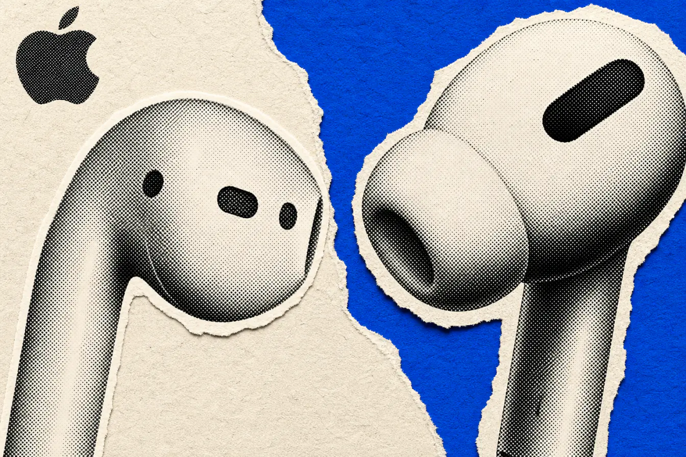 Deux AirPods géants face à face