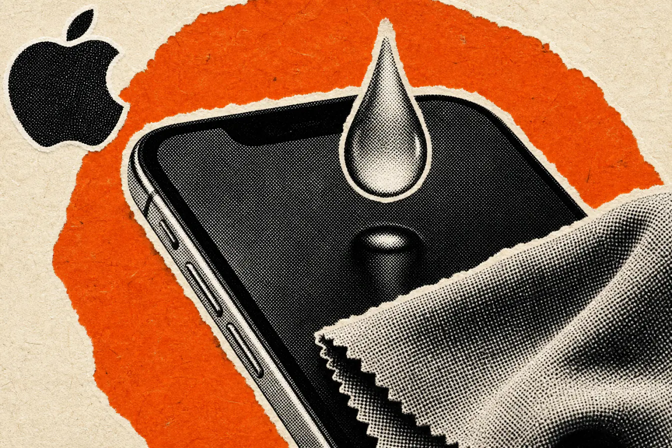Goutte et chiffon sur un smartphone