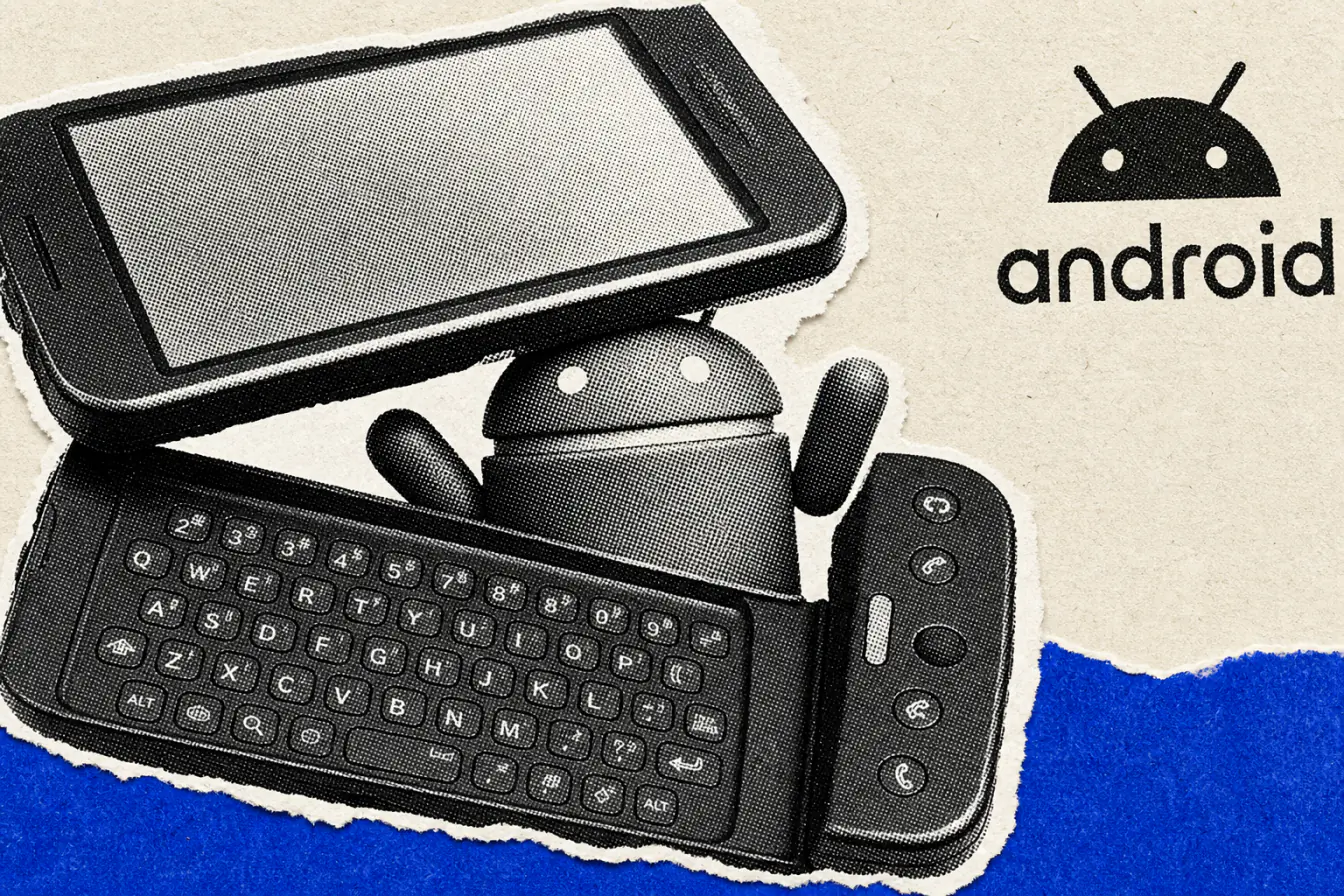 HTC Dream ouvert autour du robot Android