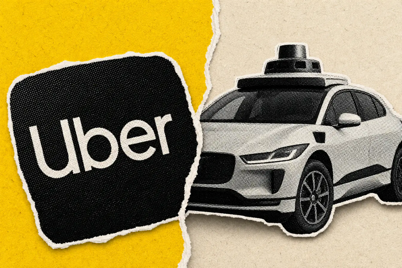 Le logo noir et blanc tramé d’Uber fait face à