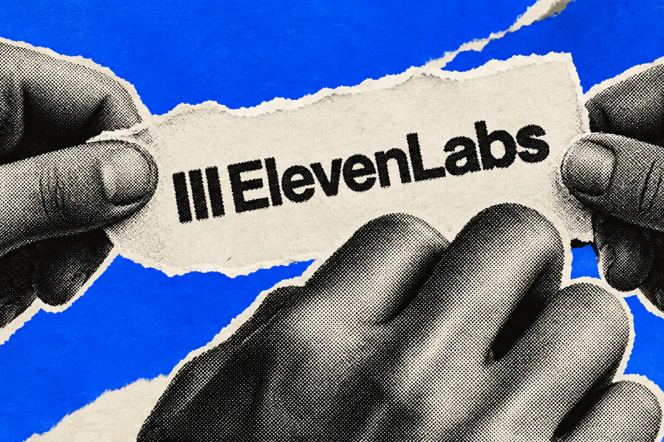 Logo d’ElevenLabs serré entre deux mains