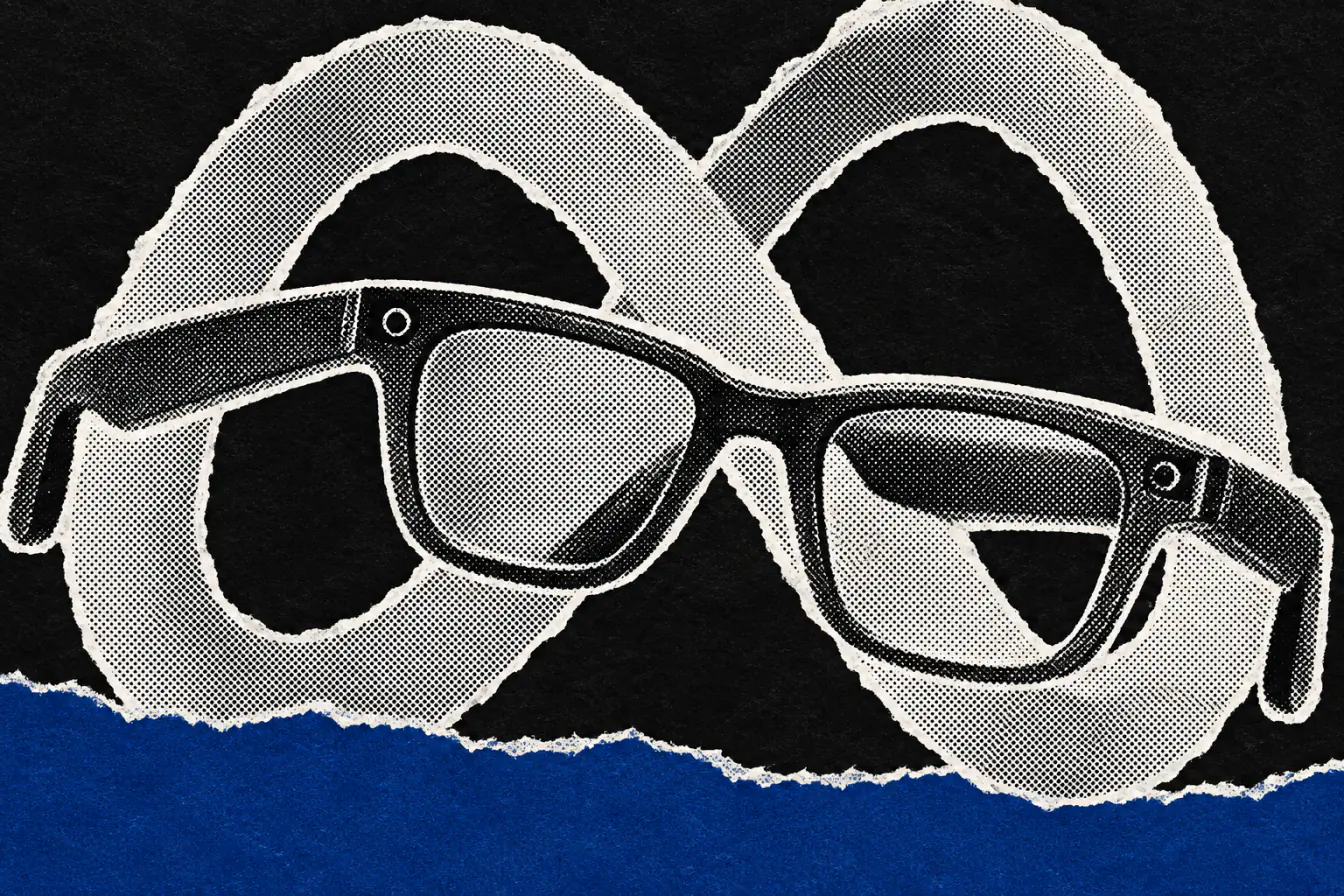 Lunettes Meta serrées au-dessus d’une bande bleue