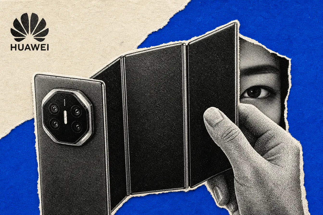 Smartphone tri-pliant rabattu devant un visage