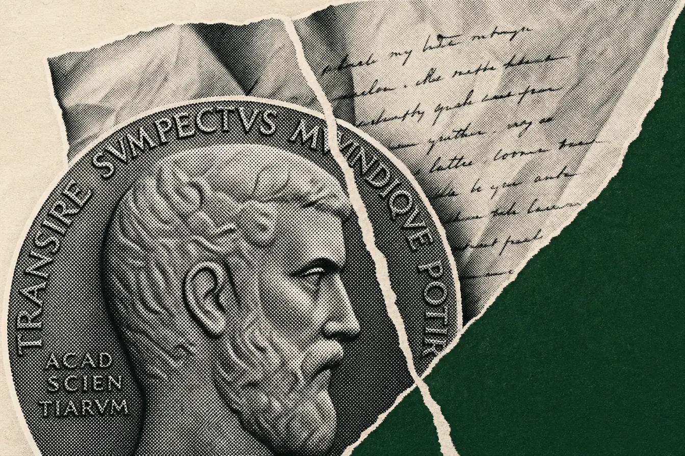 Médaille Fields sur lettre ouverte déchirée