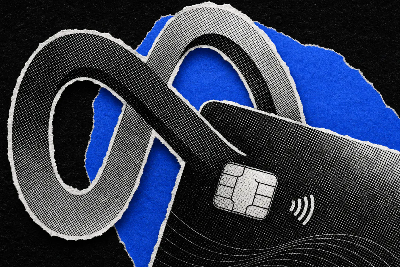 Logo Meta refermé sur une carte bancaire