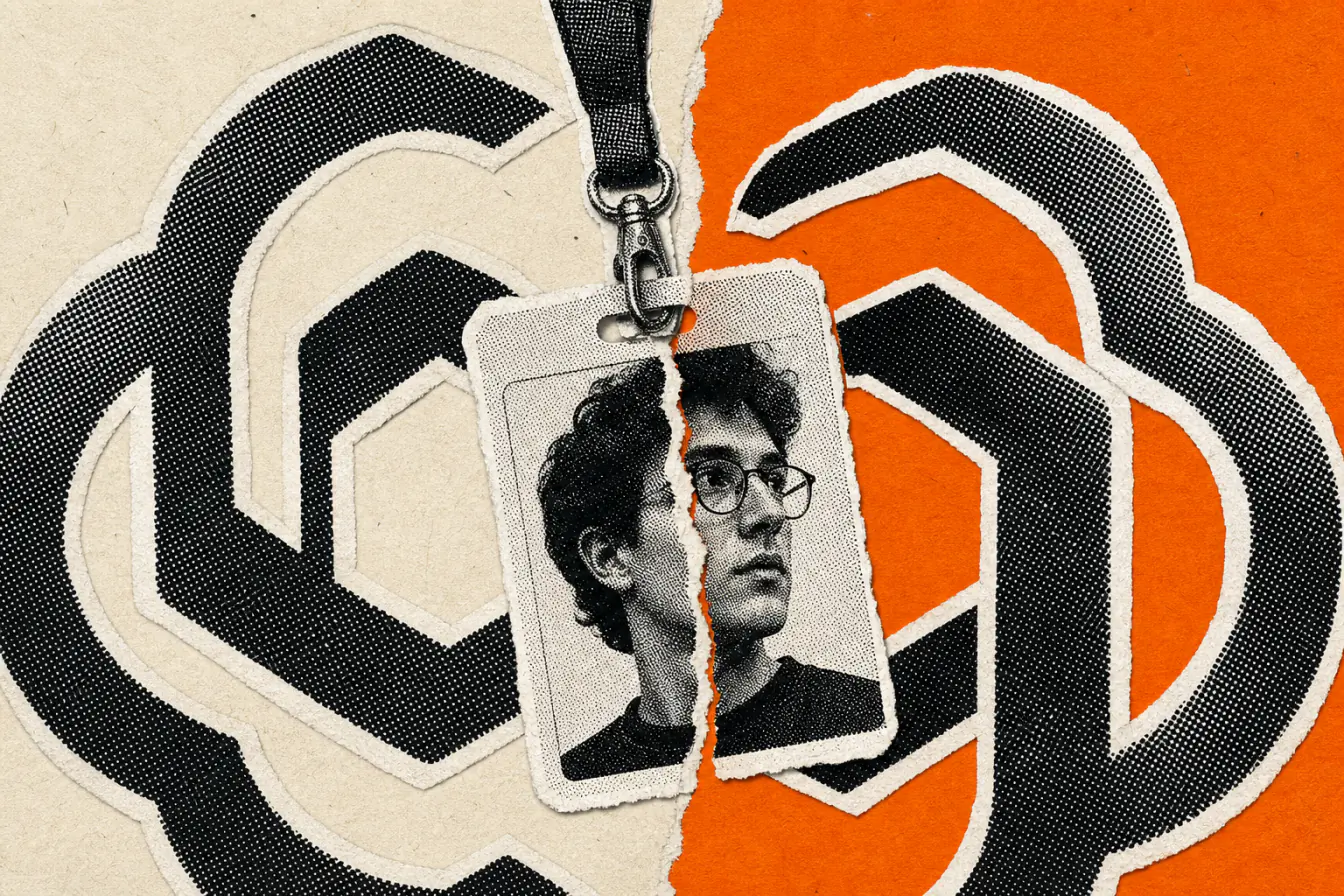 Logo OpenAI serrant un badge de chercheur