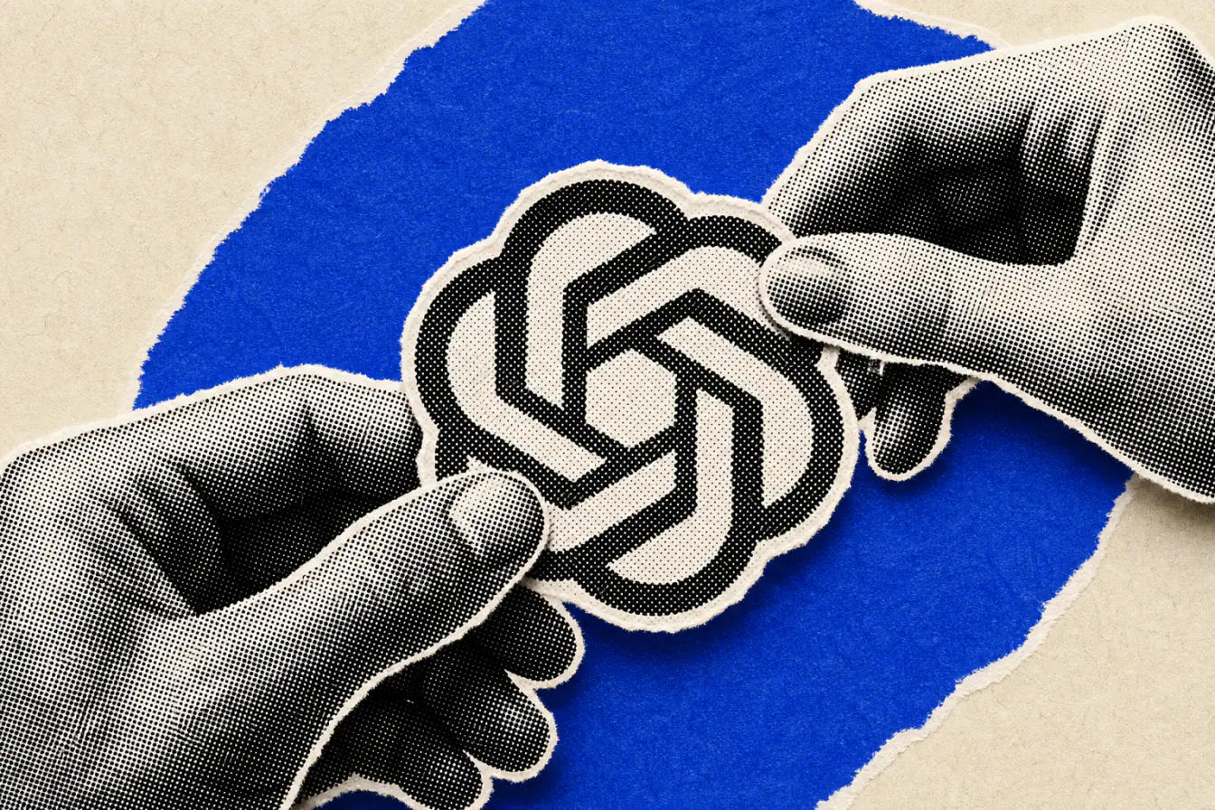 Des mains encadrent le logo d’OpenAI