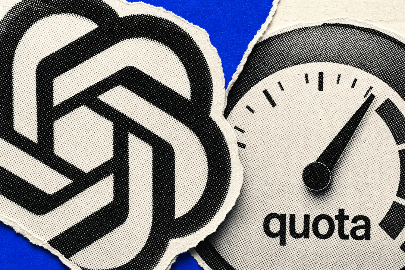 Logo OpenAI serrant un cadran de quota