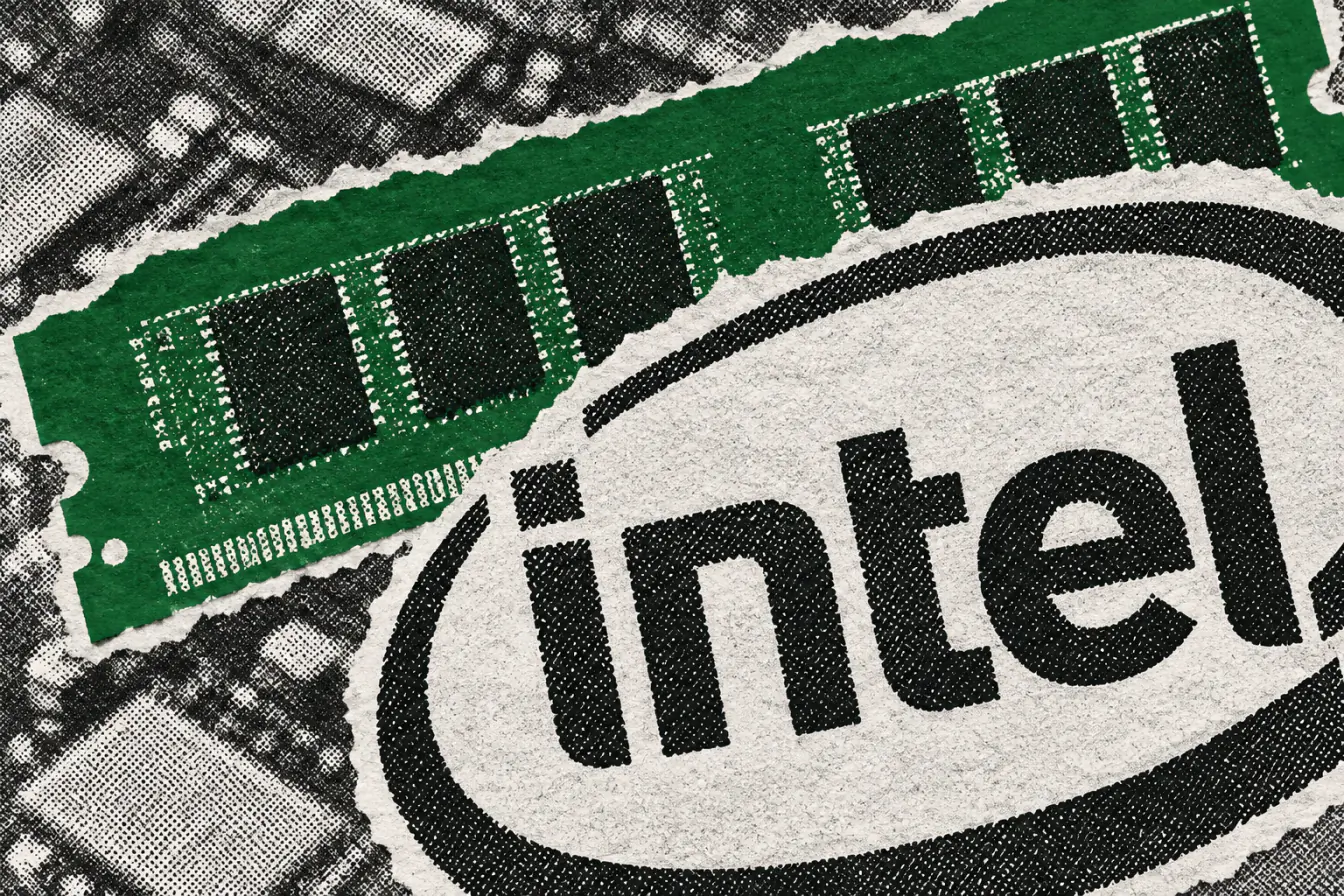 Puce mémoire entourant le logo Intel