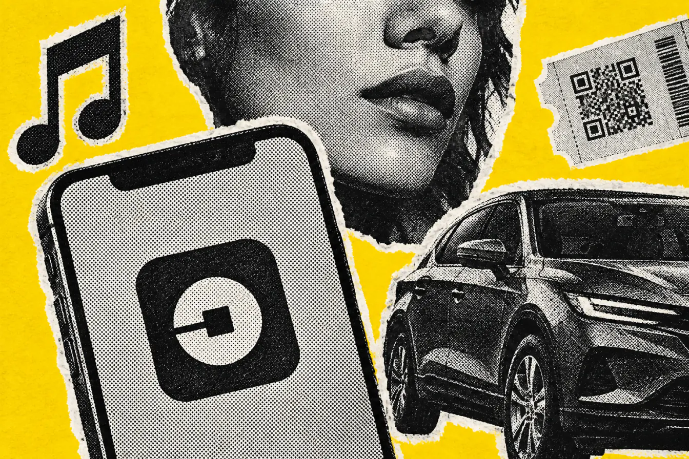 Mobile minimal avec Uber, billet et musique