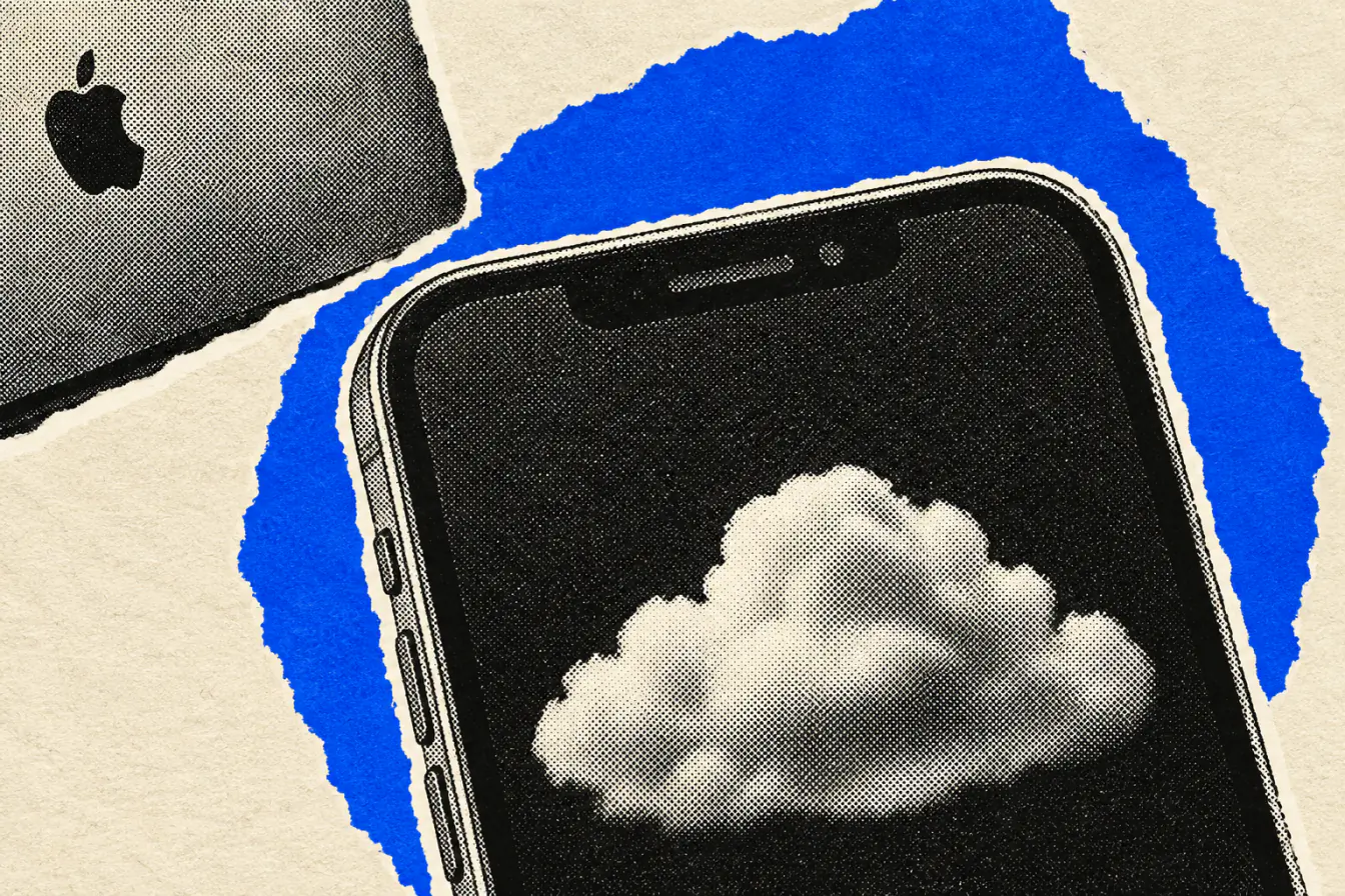 Smartphone retenant un nuage sur fond crème