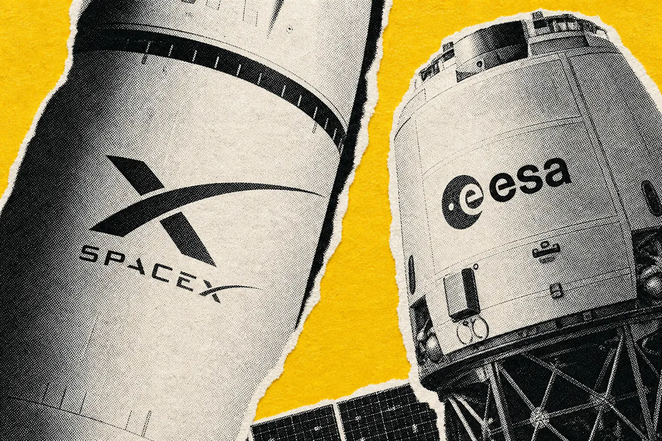 Logo SpaceX face à une capsule européenne