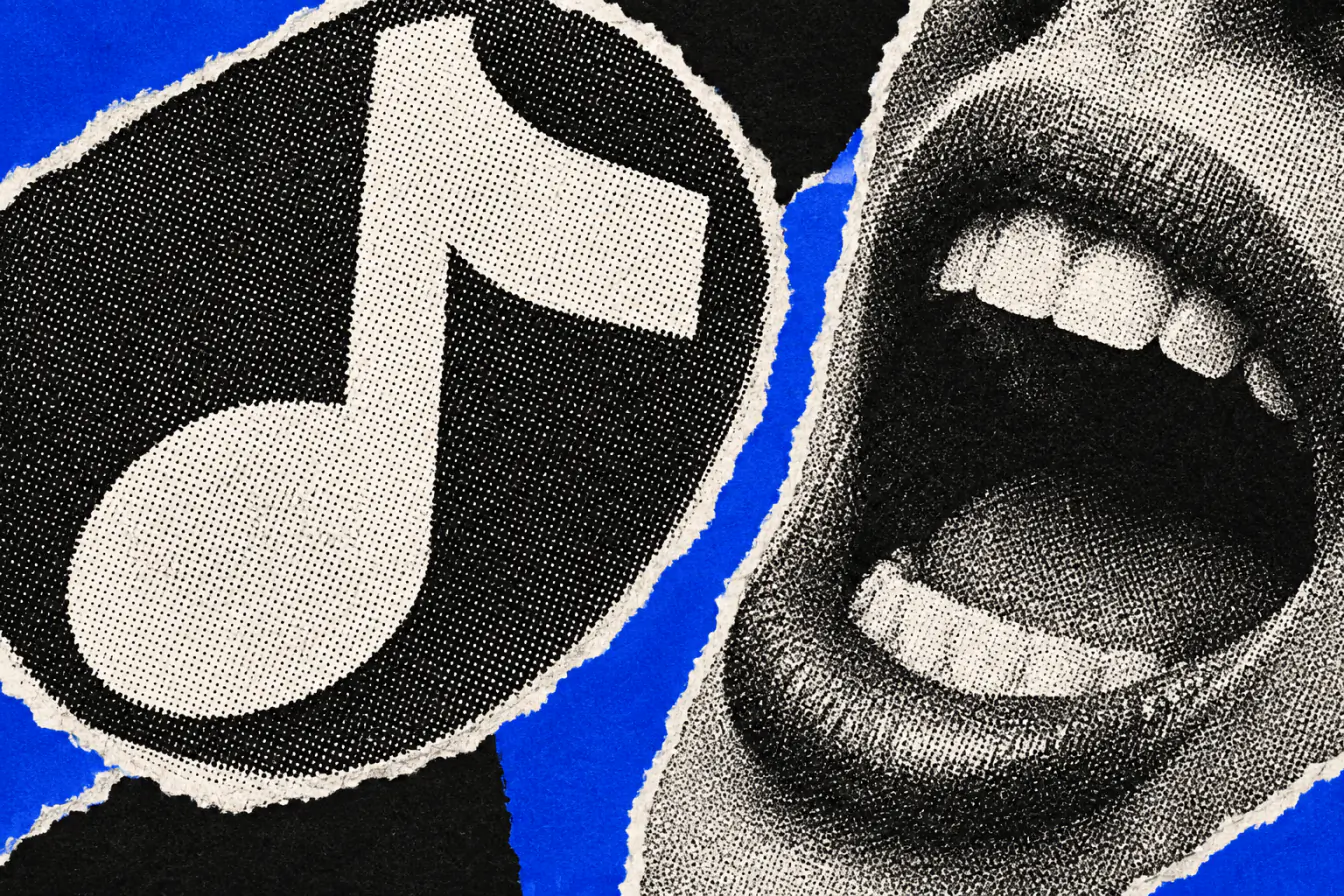 Logo Treble et bouche recadrés en gros plan
