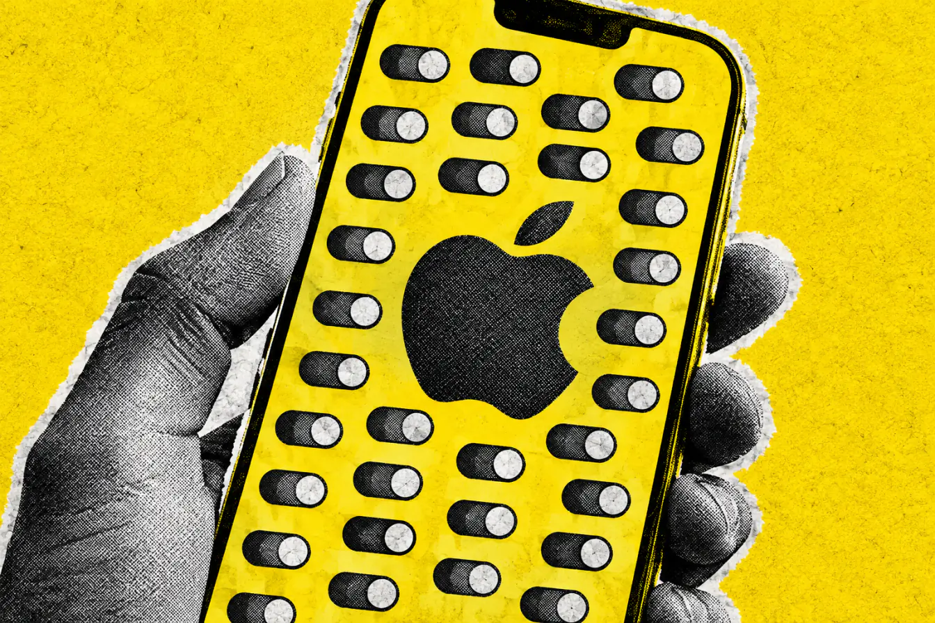 iPhone jaune rempli d’interrupteurs iOS