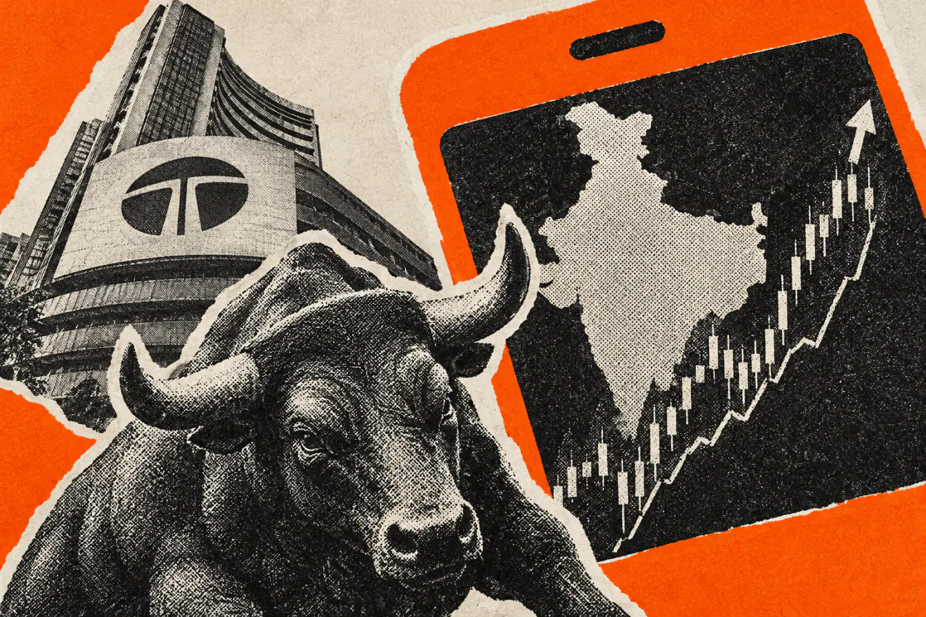 Smartphone orange et courbe boursière en Inde