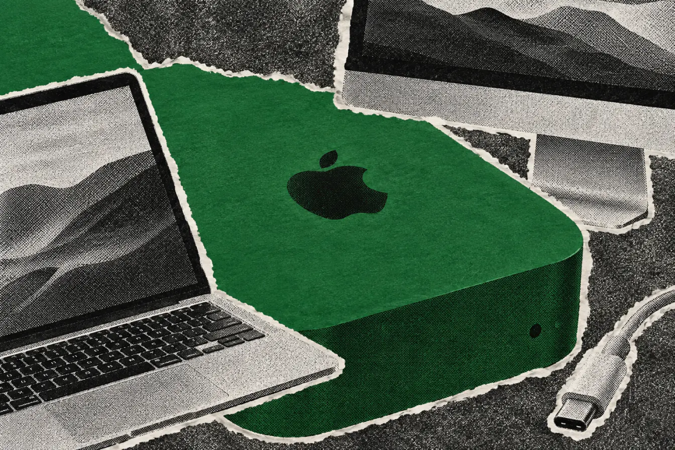 MacBook et accessoires face au Mac mini