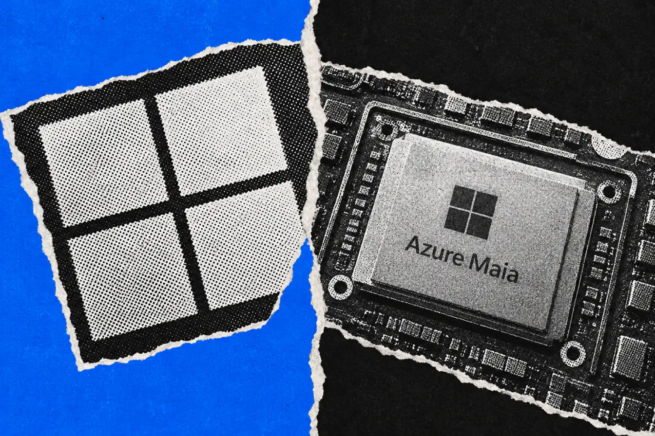 Logo Microsoft et puce Maia fendus