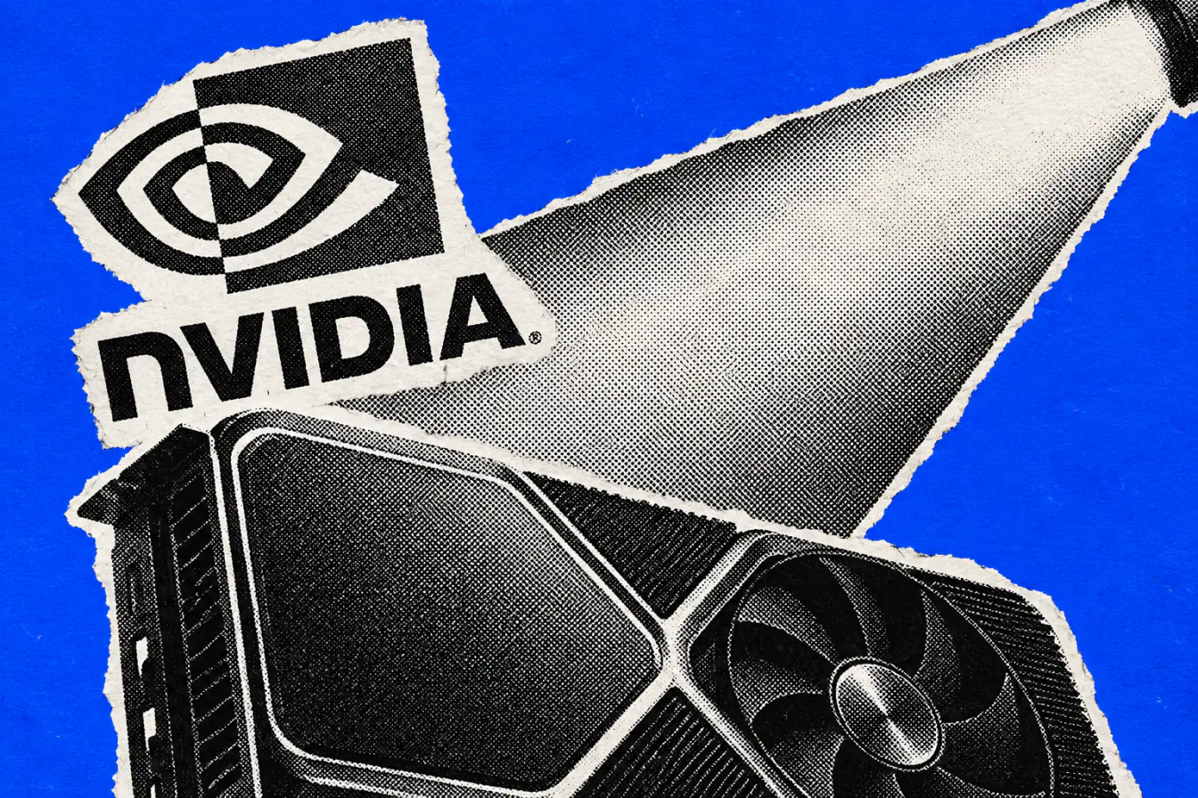 Logo Nvidia face à un faisceau géant