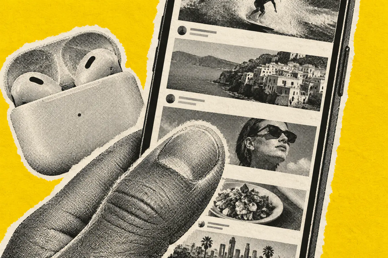 Pouce sur smartphone au fil sans fin