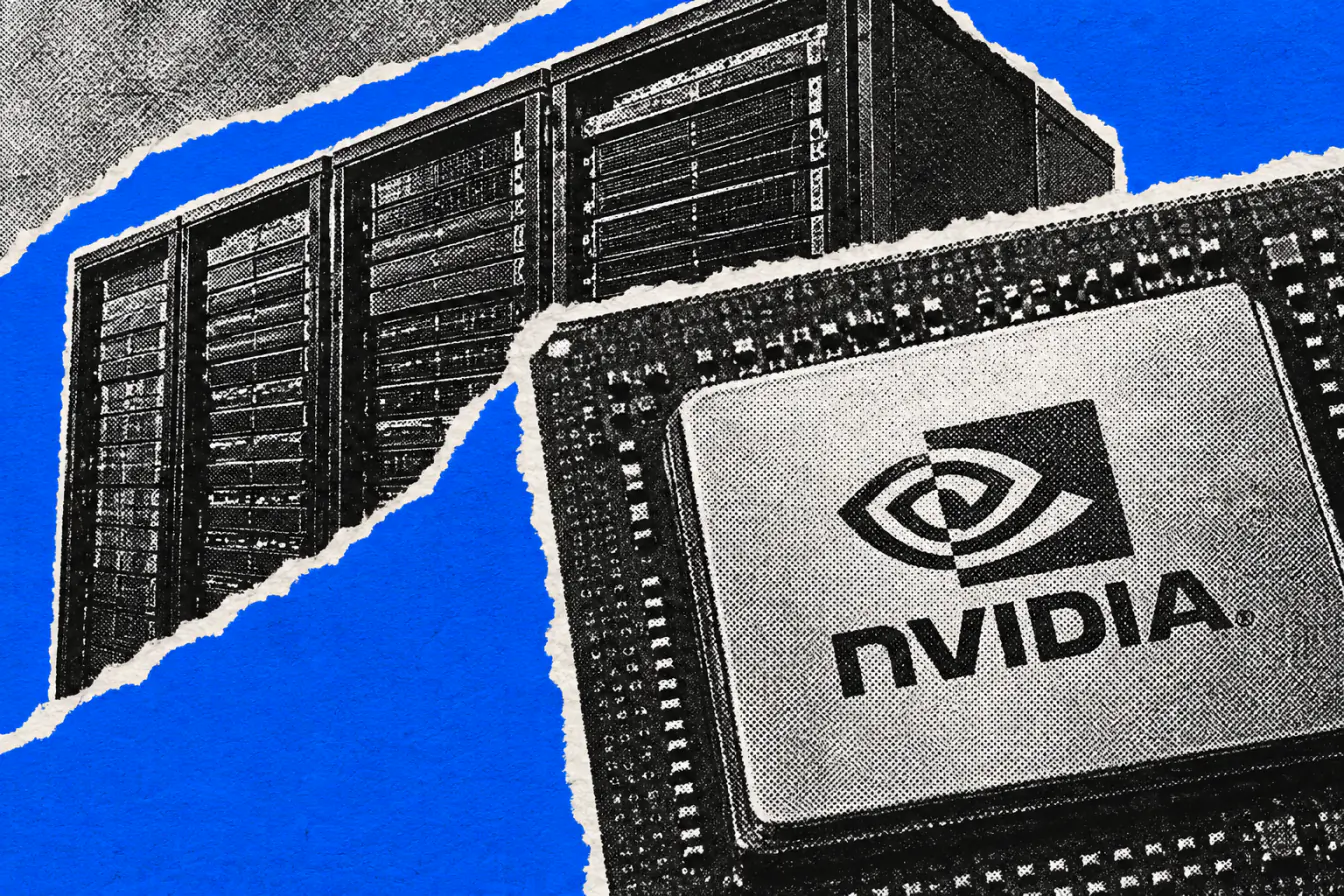 Puce NVIDIA enfermée dans un serveur bleu
