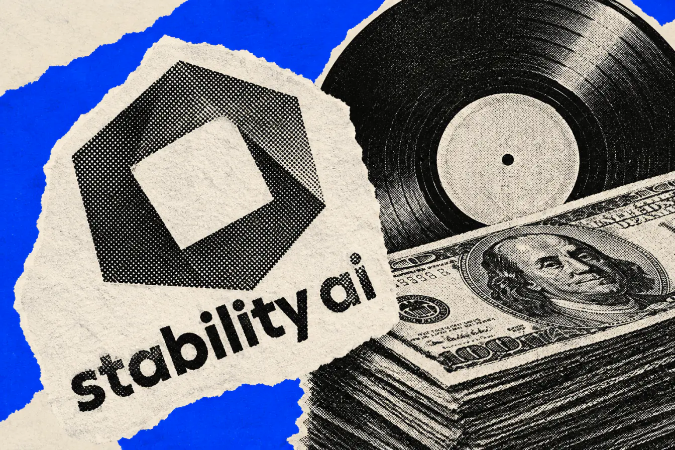 Logo Stability AI sur vinyle et billets