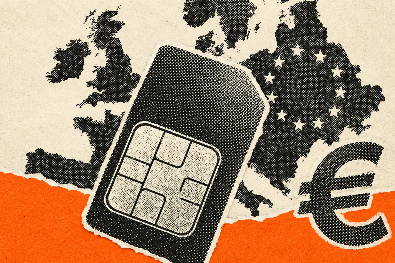 Carte de l’UE, SIM et euro en tension